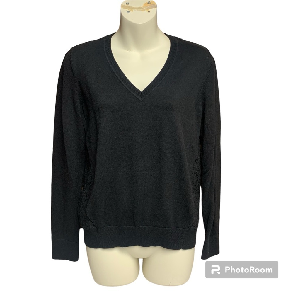 Banana Republic black lace back sweater size small long sleeve V neck